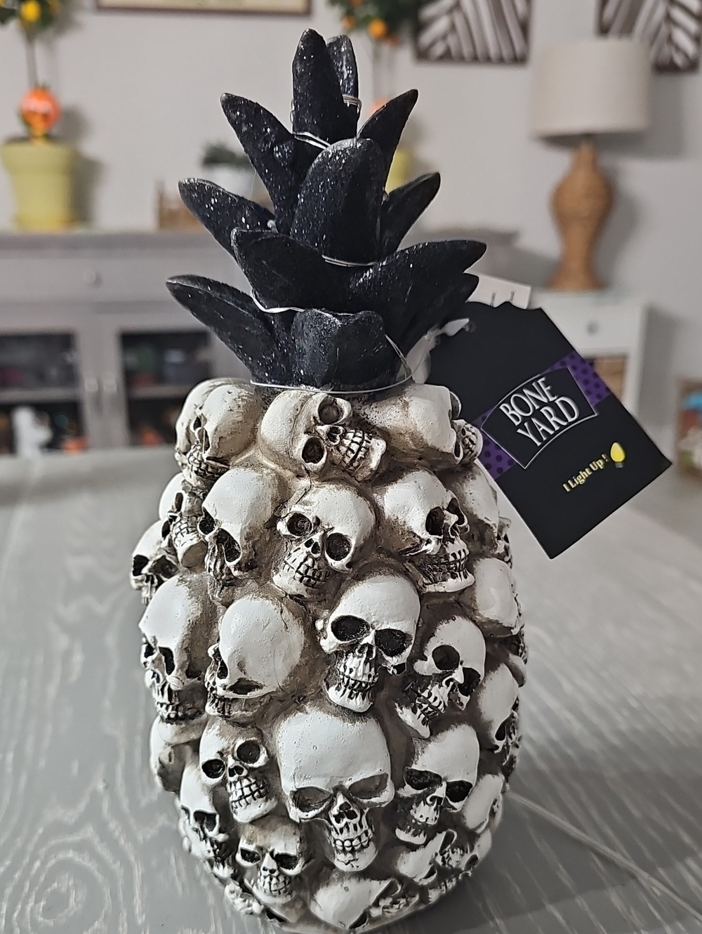 New! Bone Yard Halloween Light Up Gothic Skull Pineapple
